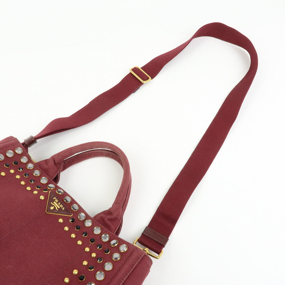 PRADA Triangle Logo Canapa Mini 2Way Tote Shoulder Bag Bordeaux B2439O
