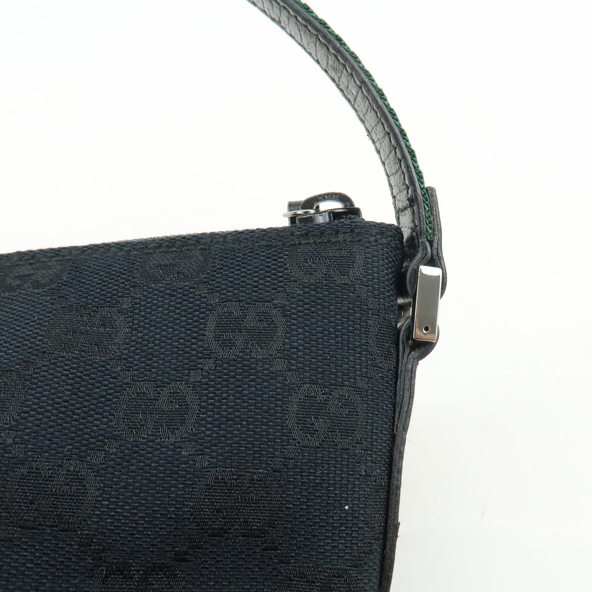 GUCCI Boat Bag Sherry GG Canvas Leather Hand Bag Pouch Black 141809