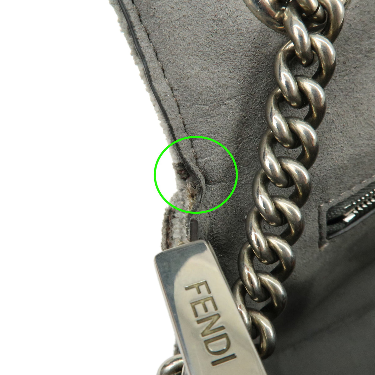 FENDI Zucca Baguette Chain Midi Viscose Shoulder Bag Gray 8BR793