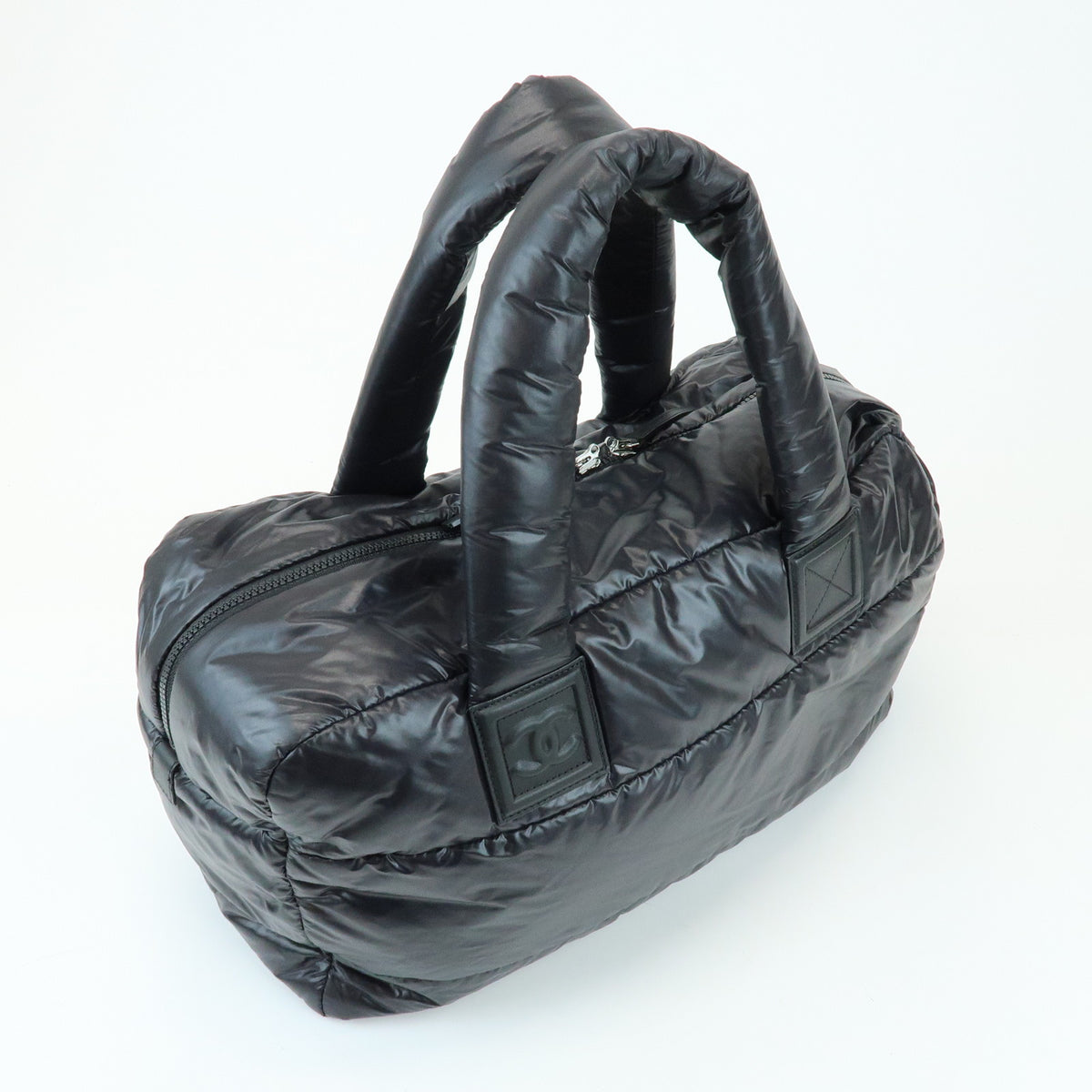 CHANEL COCO Cocoon Nylon Leather Boston Bag Hand Bag Black A47092