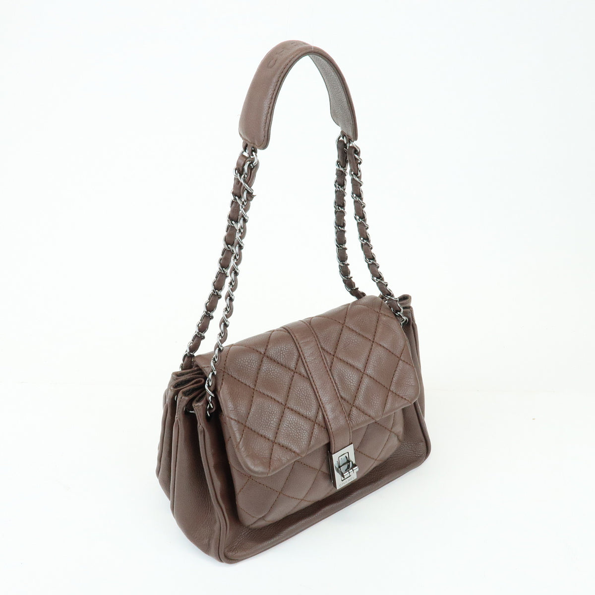 CHANEL 2.55 Mademoiselle Lock Lamb Skin Chain Shoulder Bag Brown