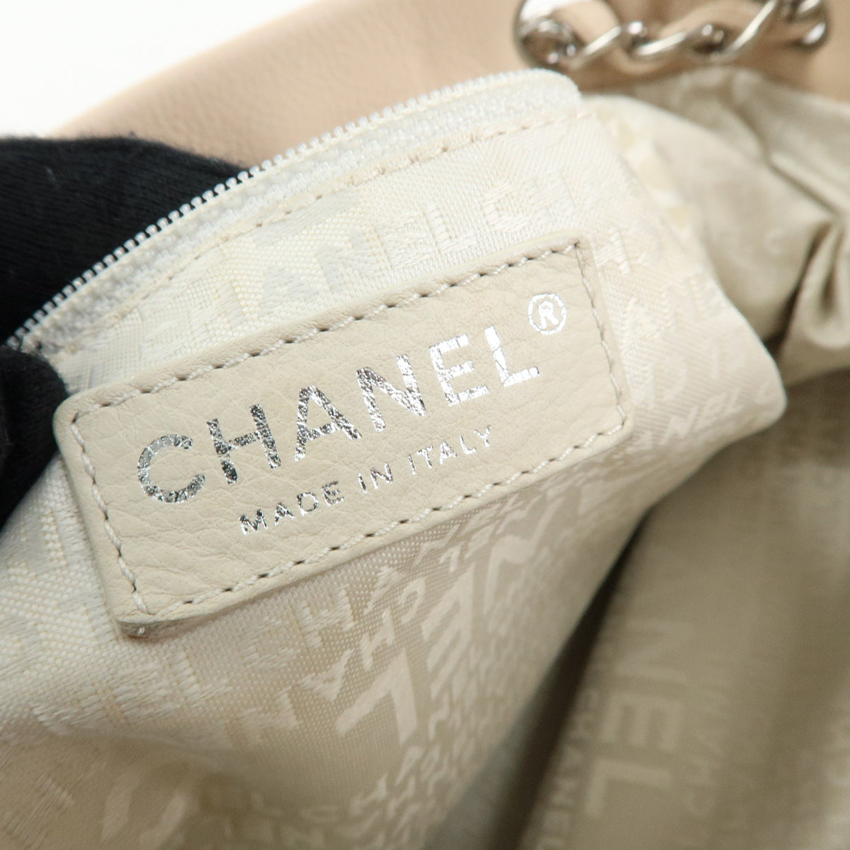 CHANEL Caviarskin Mesh CC Charm Chain Shoulder Bag Beige A28002