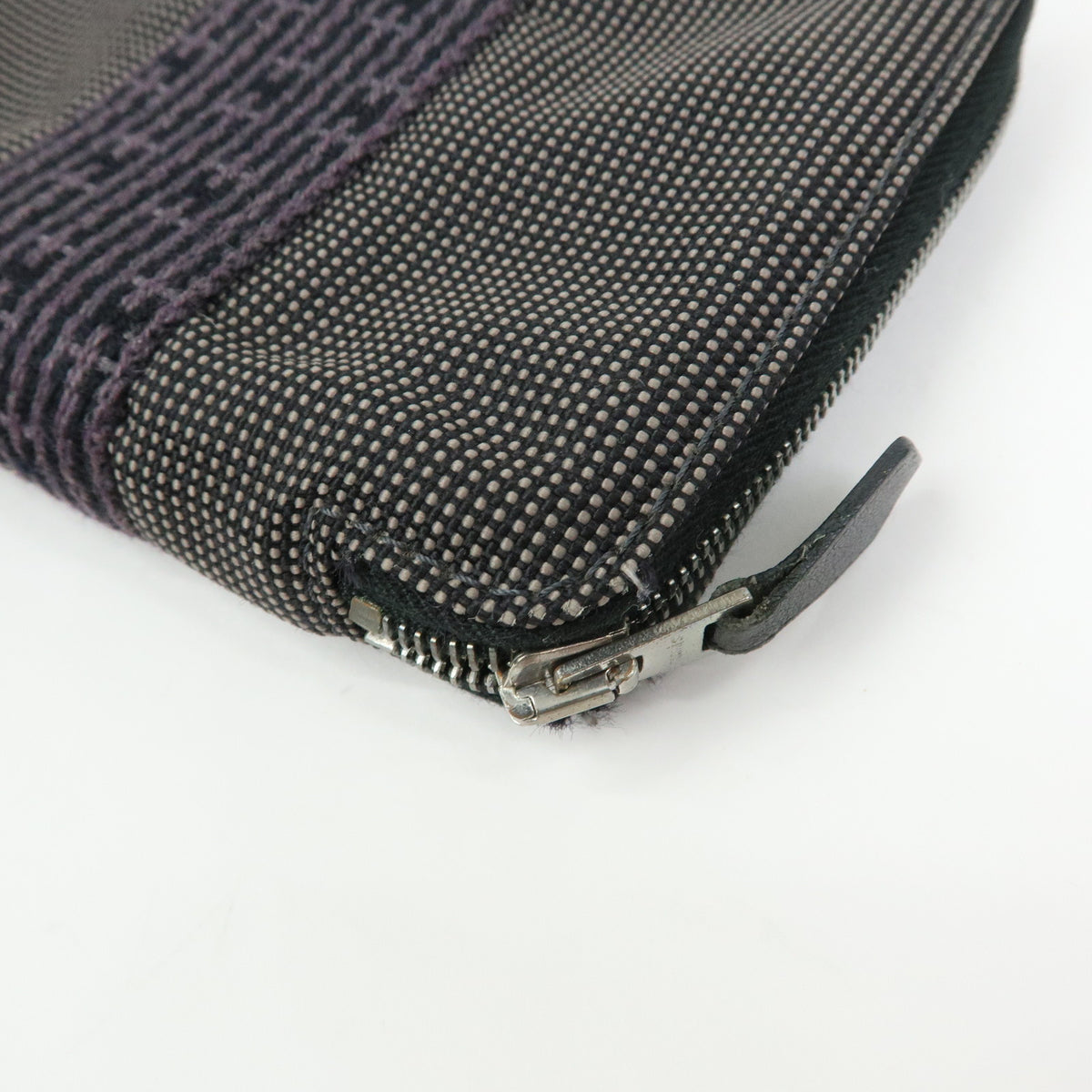 HERMES Herline Purse PM Nylon Canvas Leather Zip Wallet Grey Black
