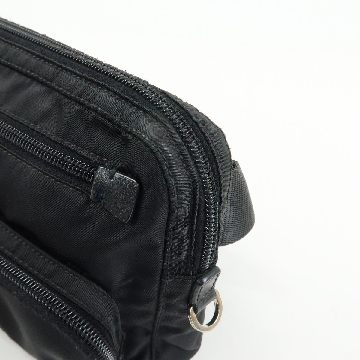 PRADA Triangle Logo Nylon Leather Waist Bag Body Bag Black BM0008