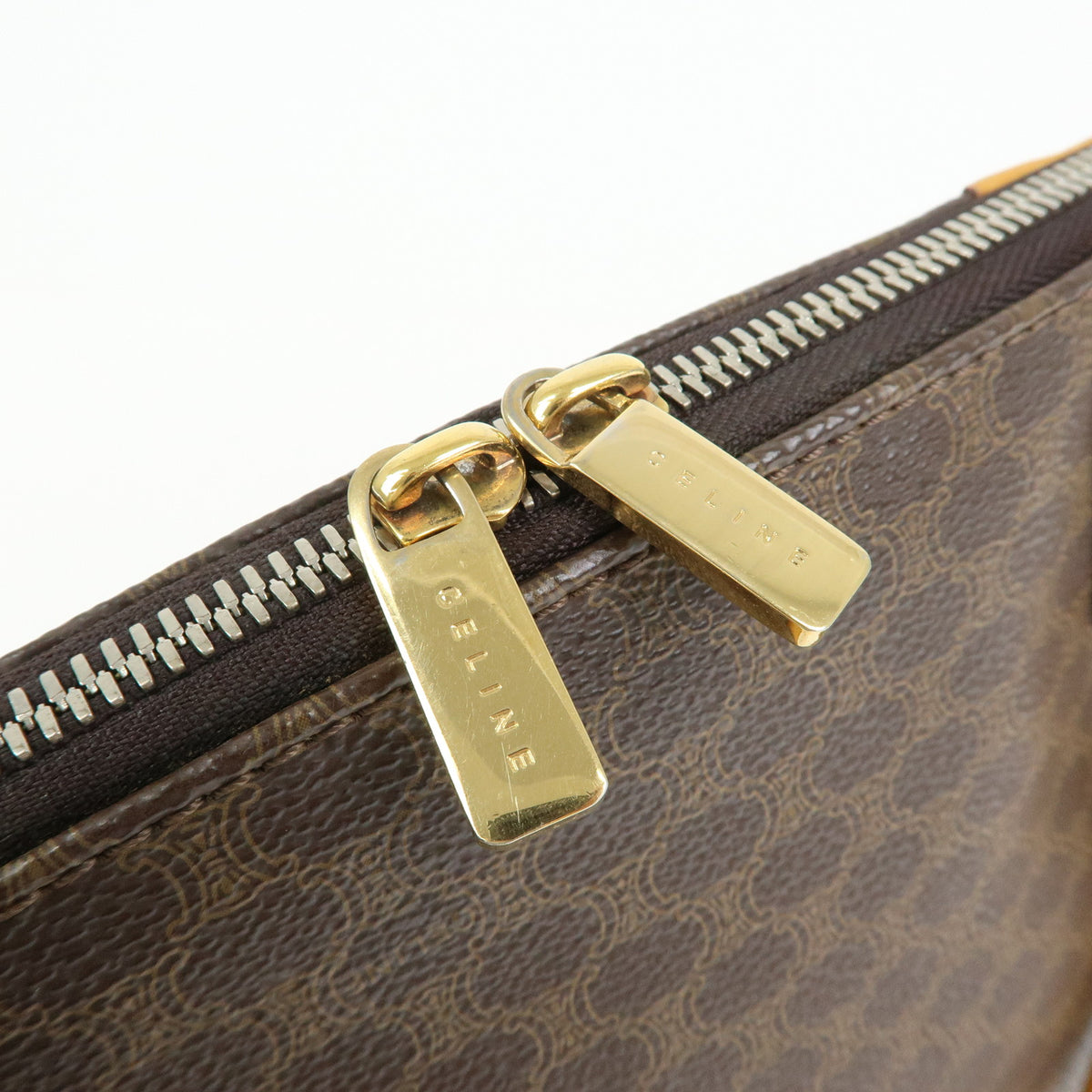 CELINE Macadam PVC Leather 2Way Bag Hand Bag Shoulder Bag Brown Beige