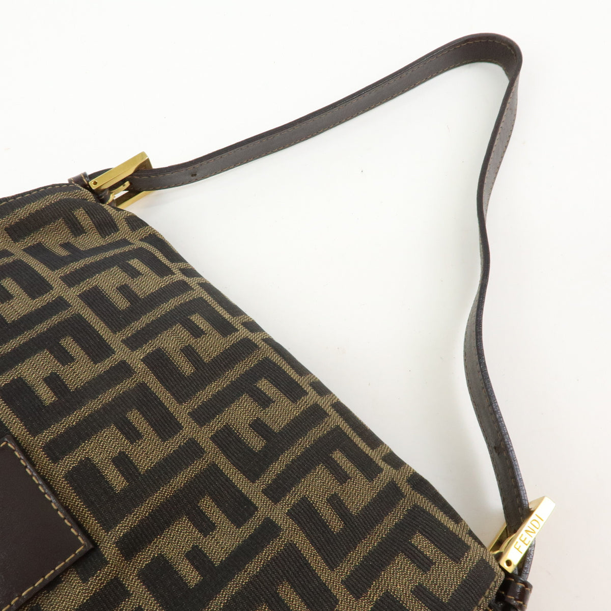 FENDI Zucca Mamma Baguette Canvas Leather Shoulder Bag Brown Gold 26325
