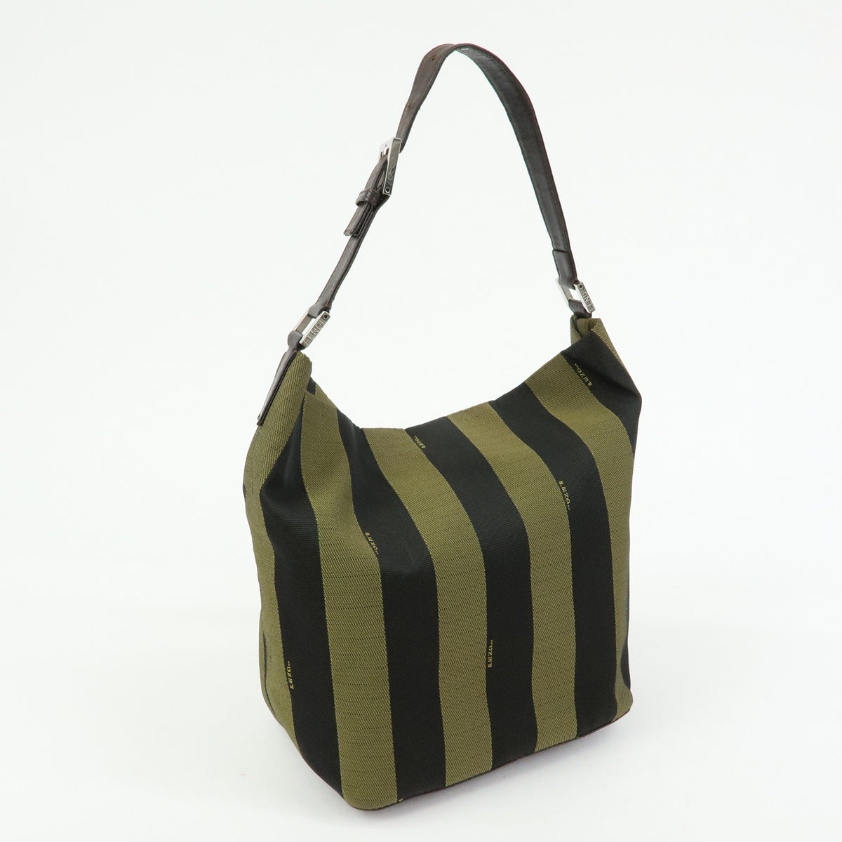 FENDI Pequin Canvas Leather Shoulder Bag  Hand Bag Brown 222828653・008