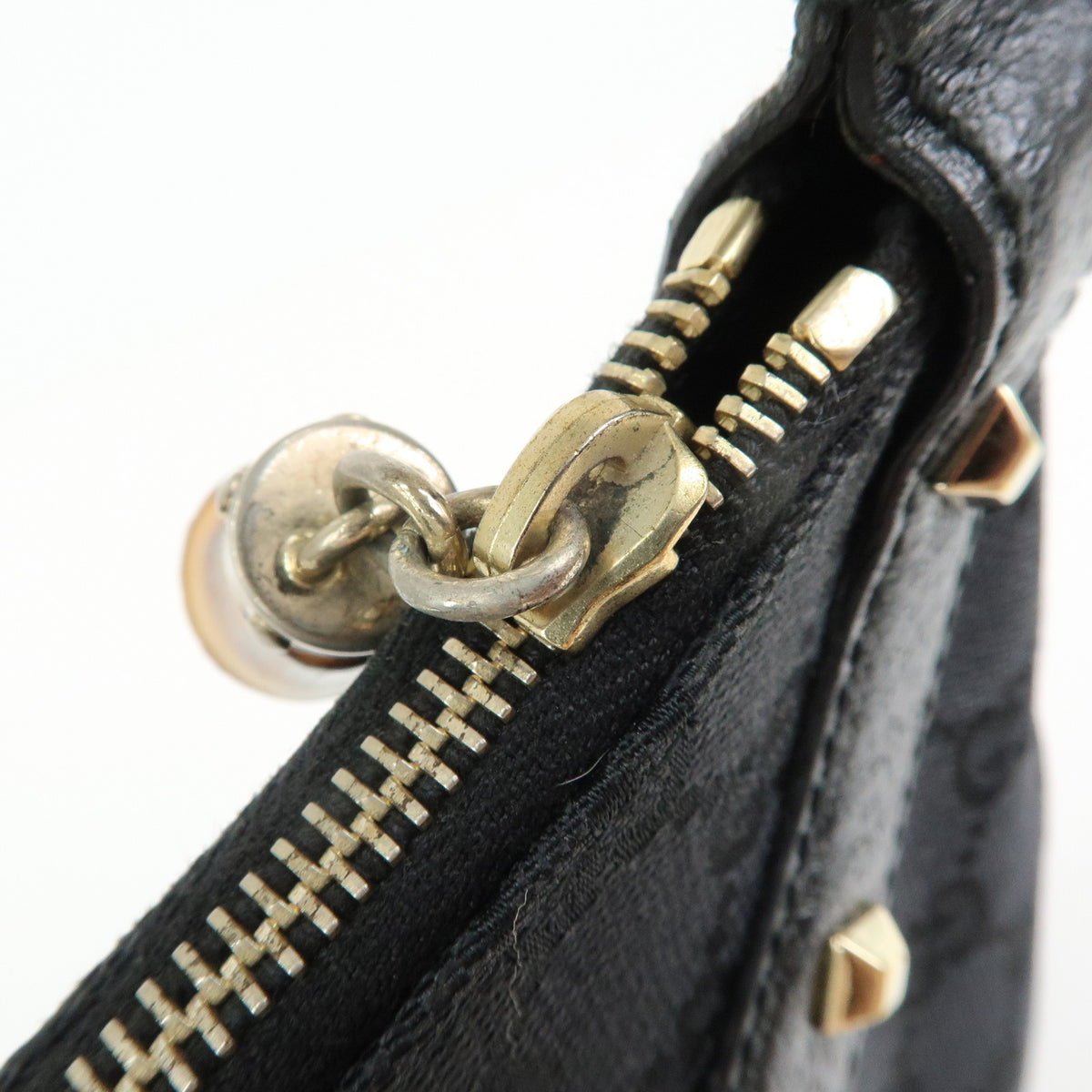 GUCCI Bamboo GG Canvas Leather Hand Bag Black 137378