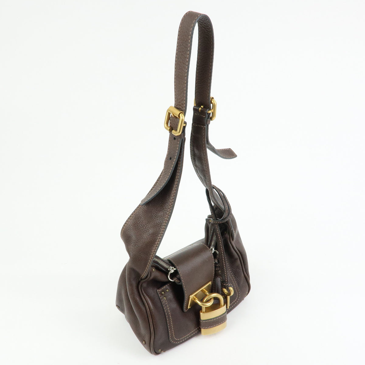 Chloe Paddington Leather Shoulder Bag Crossbody Bag Brown Pink
