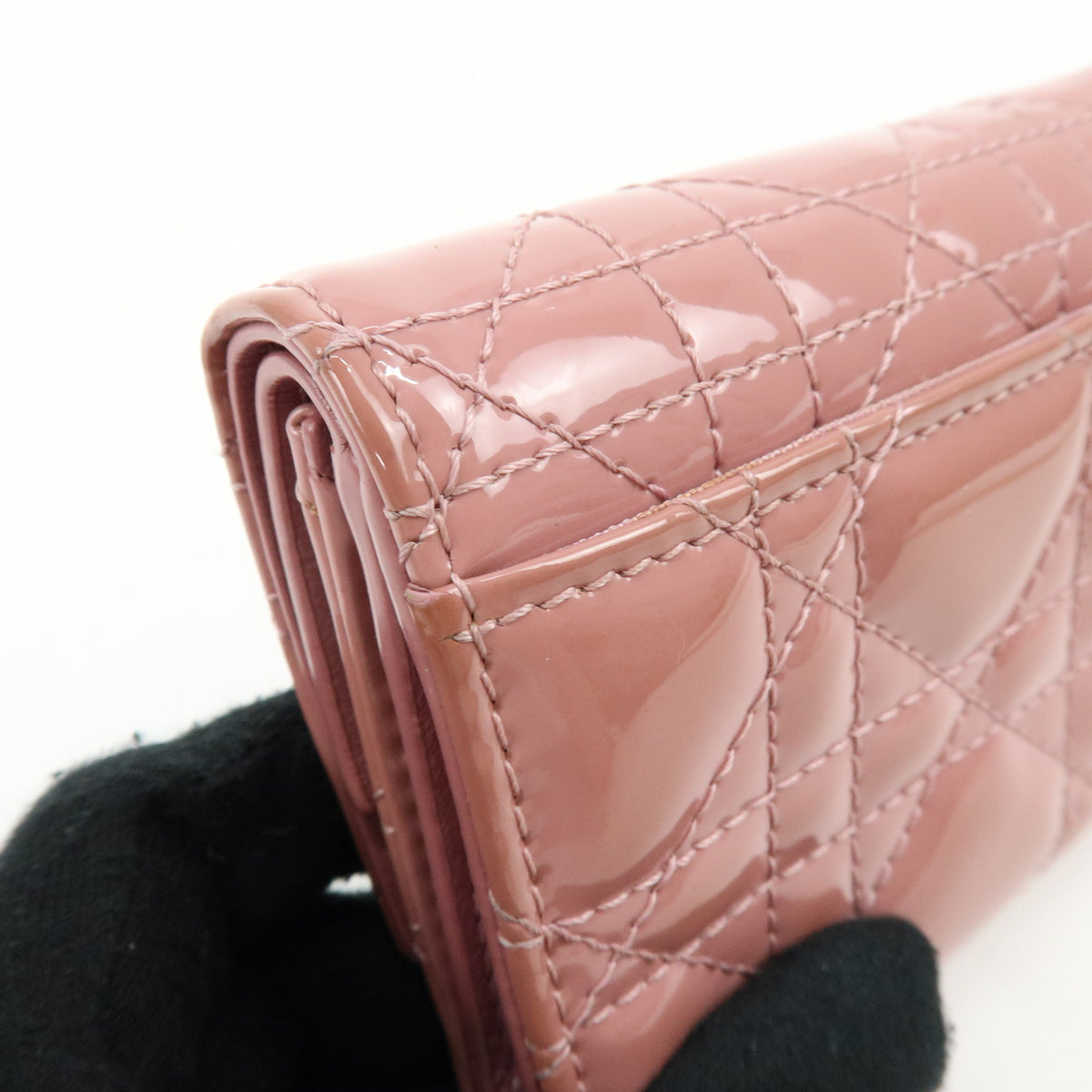 Christian Dior Lady Dior Cannage Patent Leather Bi-fold Compact Wallet