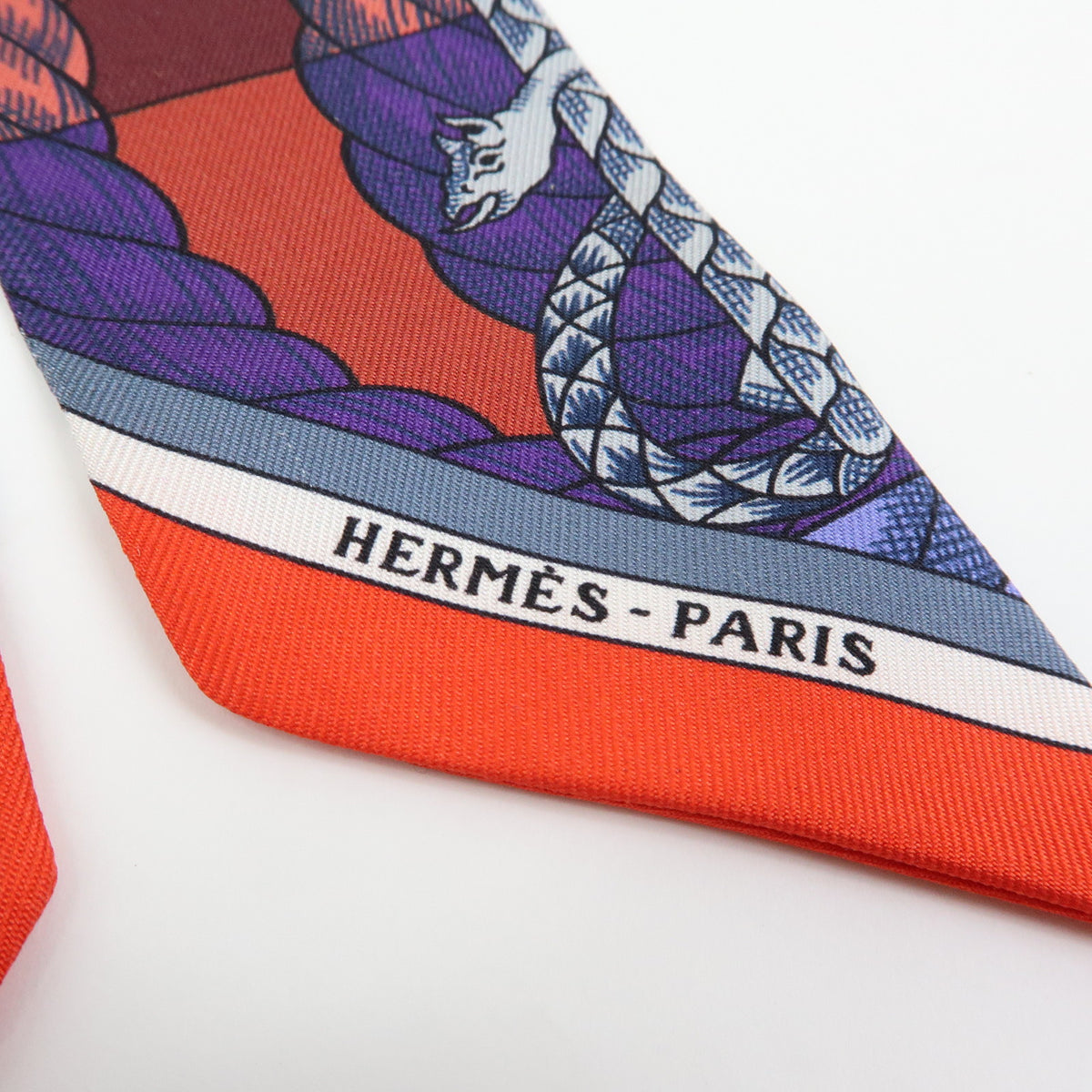 HERMES Twilly Silk 100% Scarf CAVALLERIA D ETRIERS Red Purple Blue