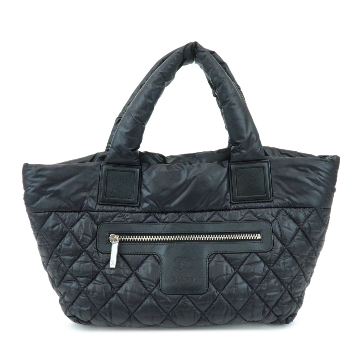 CHANEL COCO Cocoon PM Nylon Leather Small Tote Hand Bag Black A48610