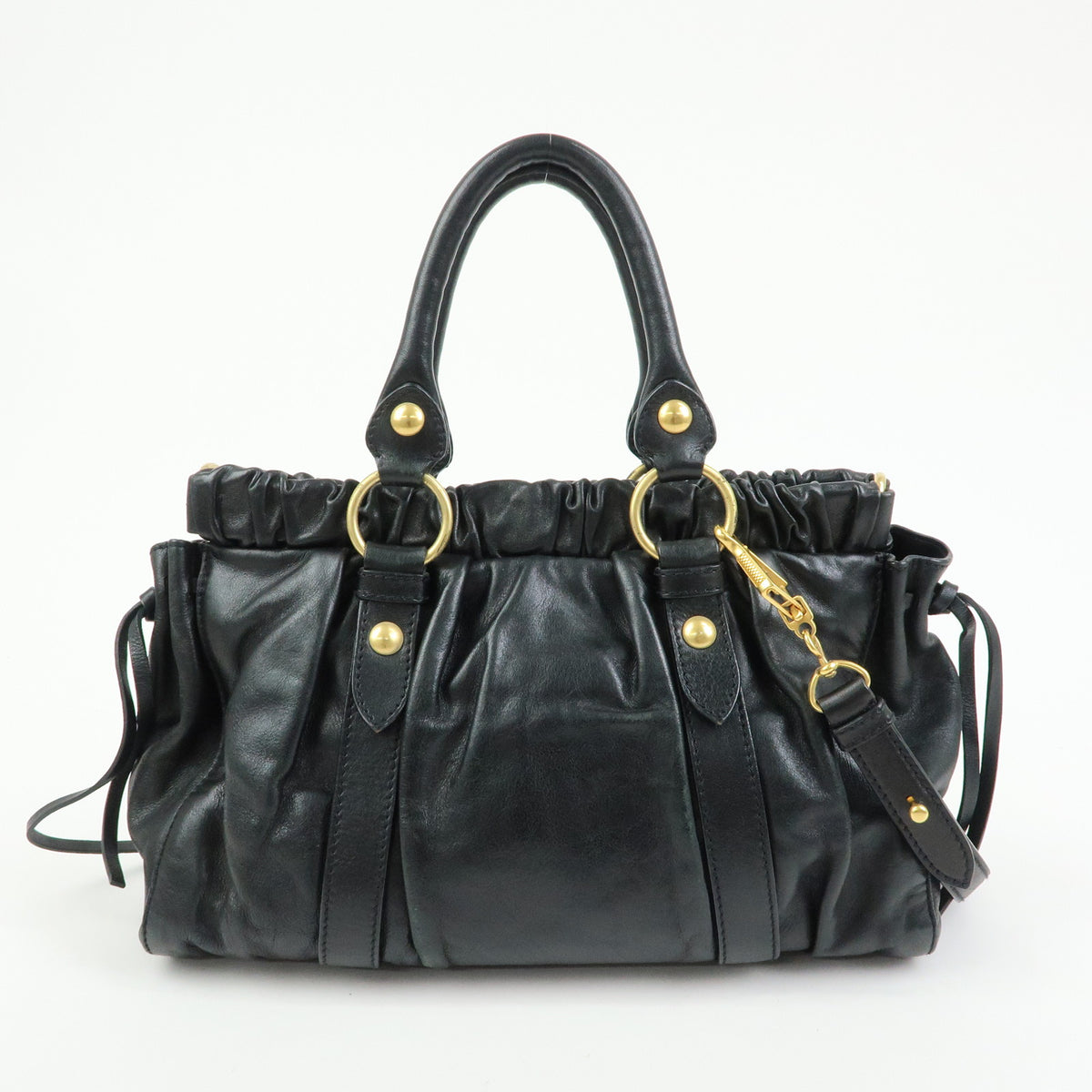 MIU MIU Vitello Lux Leather 2Way Bag Hand Bag Shoulder Bag Black