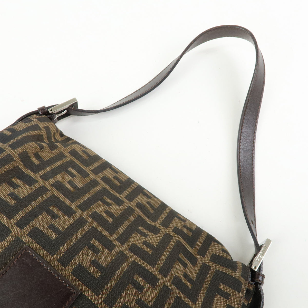 FENDI Zucca Mamma Baguette Canvas Leather Shoulder Bag Brown 26325