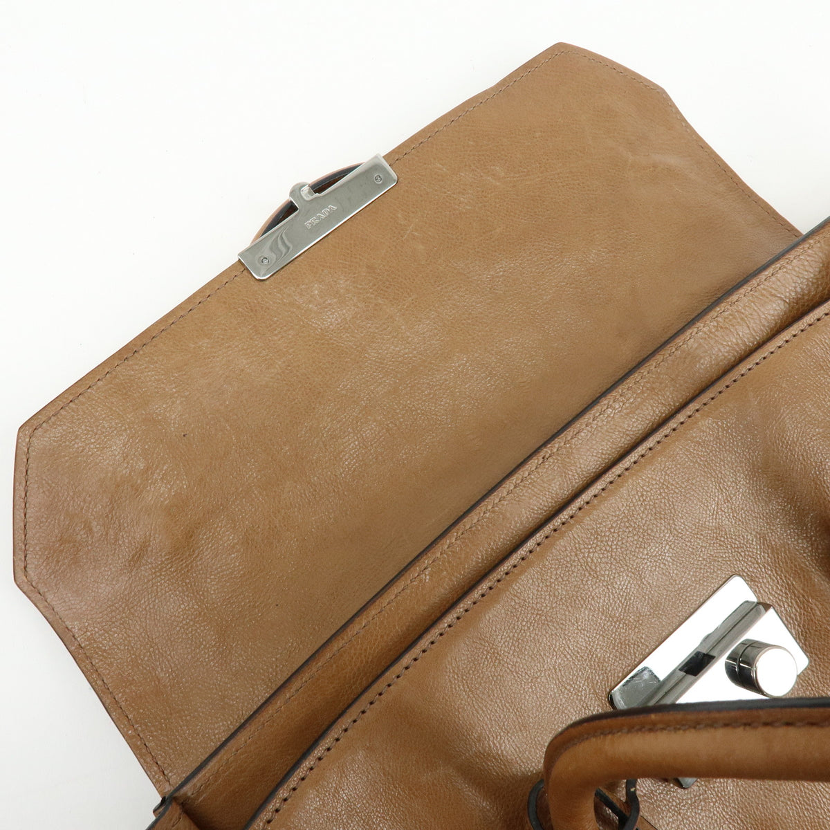 PRADA Triangle Logo Leather 2Way Bag Hand Bag Shoulder Bag Brown BN2661