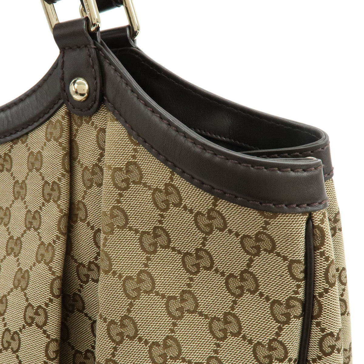 GUCCI Sukey GG Canvas Leather Hand Bag Beige Brown 362721