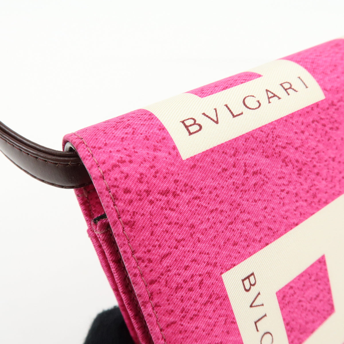 BVLGARI Square Logo Nylon Leather 3Way Clutch Bag Shoulder Bag Pink