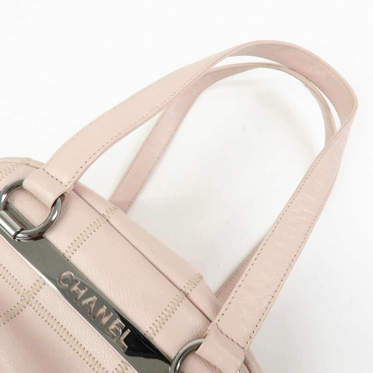 CHANEL Logo Chocolate Bar Caviarskin Shoulder Bag Hand Bag Pink