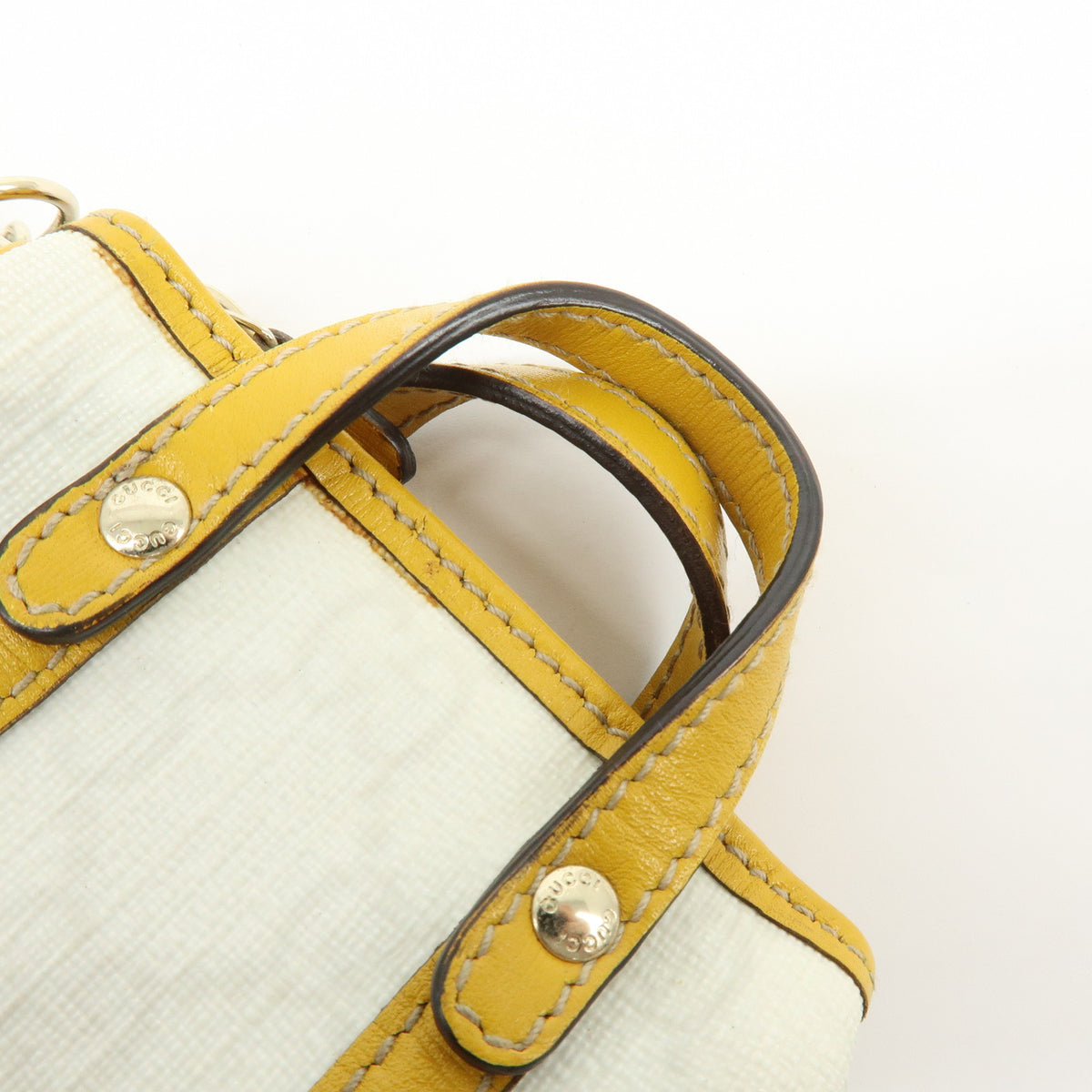 GUCCI GG Supreme Leather Mini Boston Bag Charm White Yellow 198338