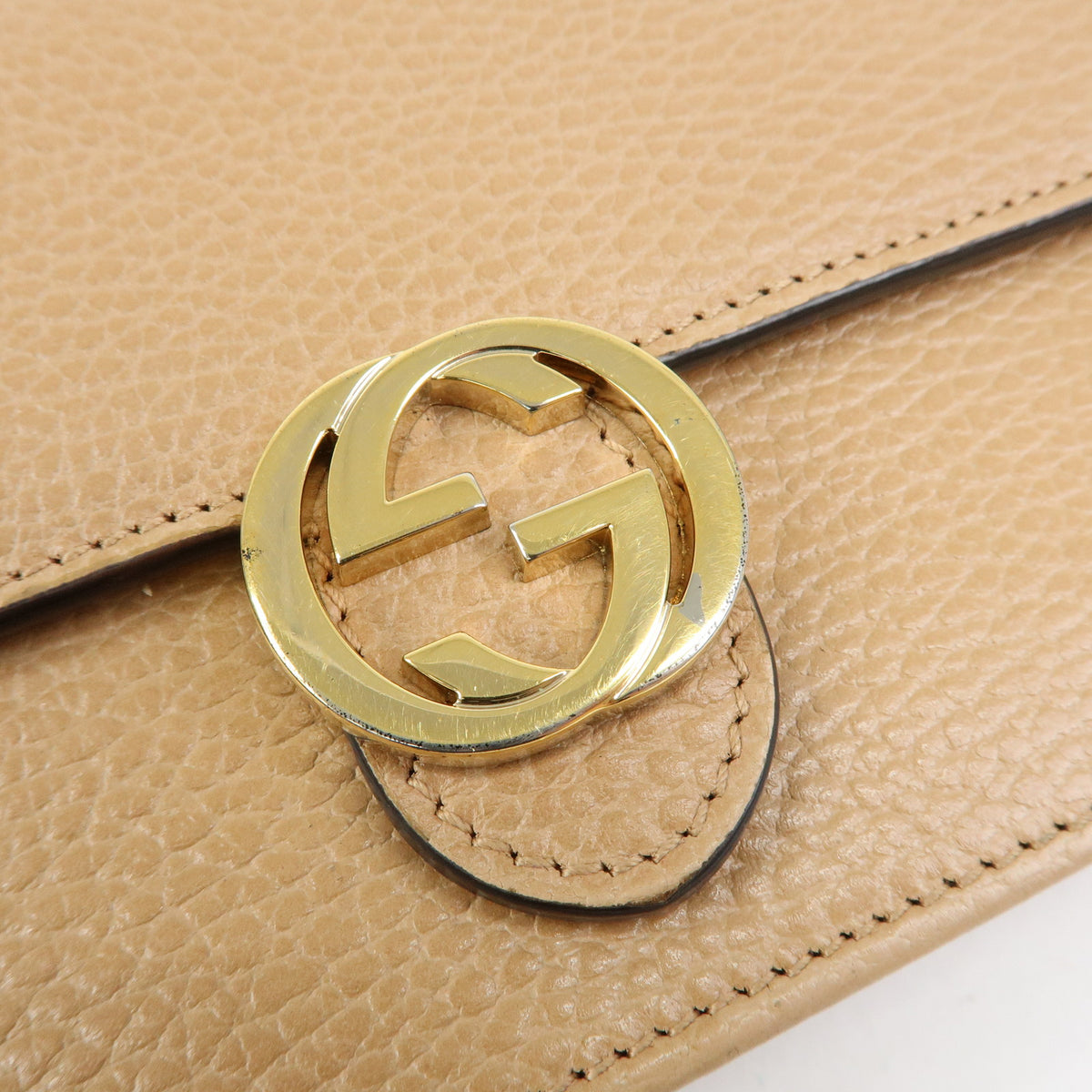 GUCCI Interlocking G Leather Chain Wallet Shoulder Bag Beige 510314