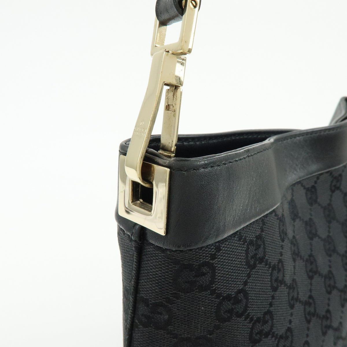 GUCCI GG Canvas Leather Shoulder Bag Hand Bag Black 33900