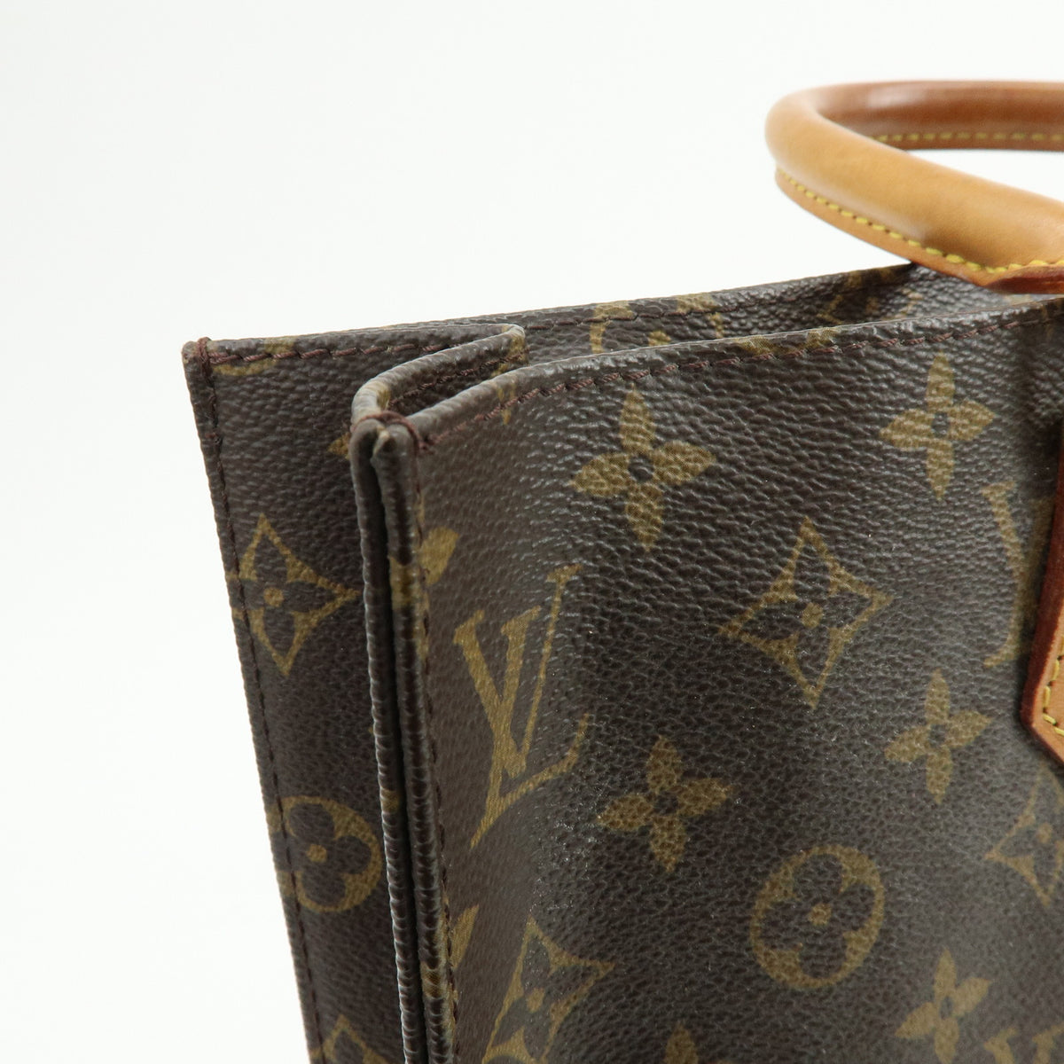 Louis Vuitton Monogram Sac Plat Leather Tote Bag Hand Bag Brown M51140