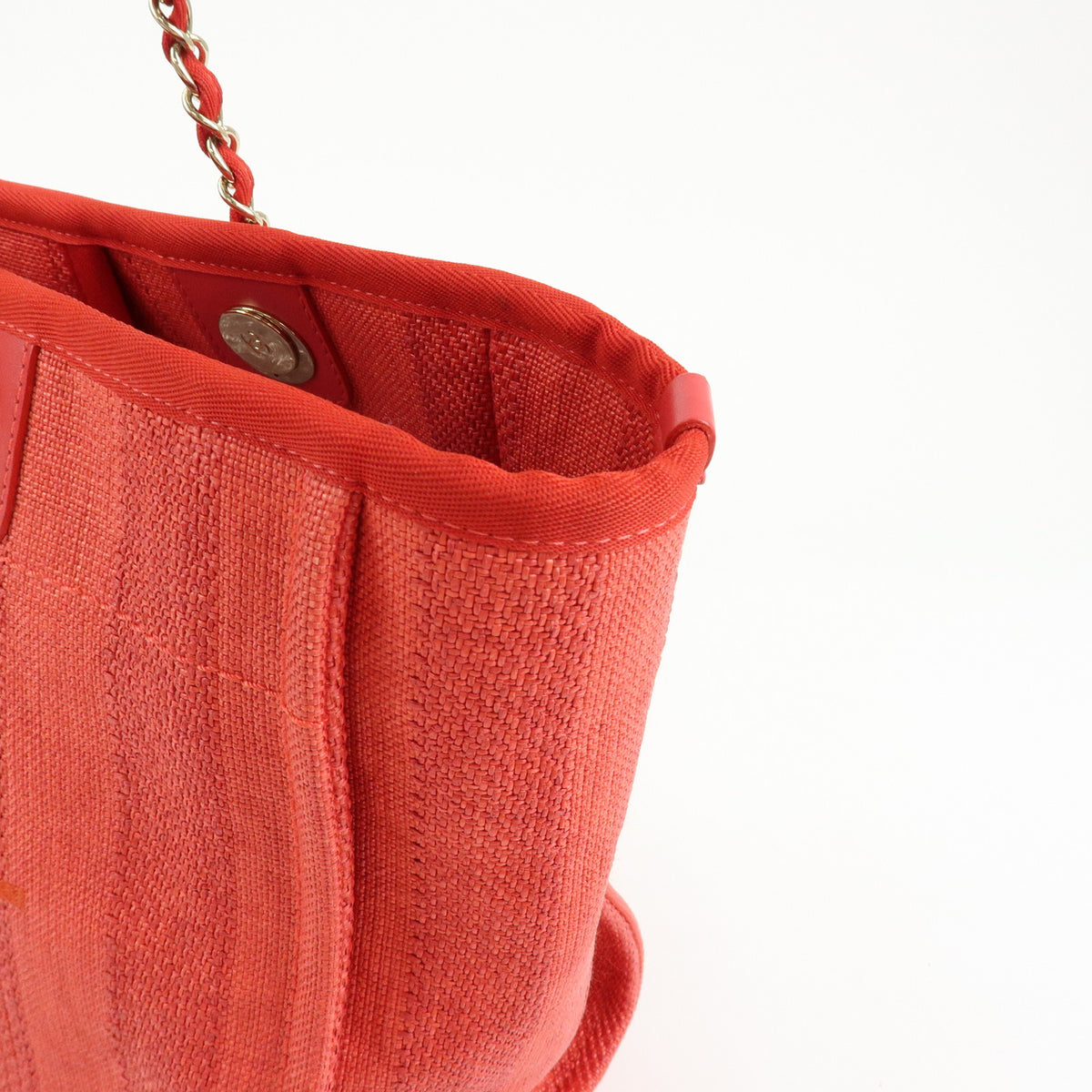 CHANEL Deauville MM Straw Canvas Leather Tote Shoulder Bag Red A67001