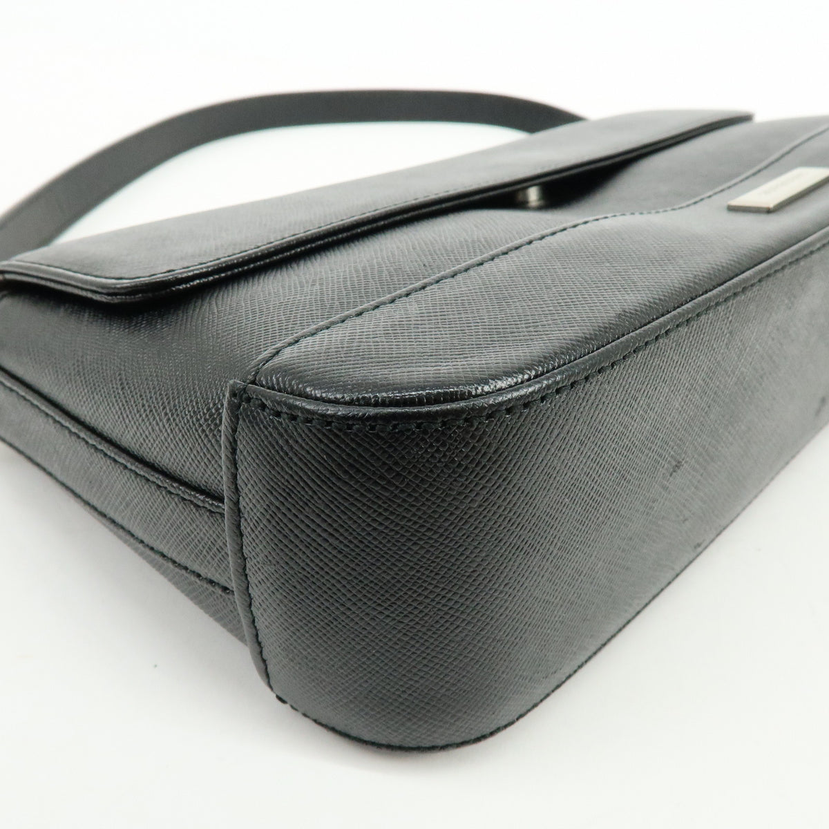 BURBERRY Logo Plate Leather Shoulder Bag Hand Bag Black