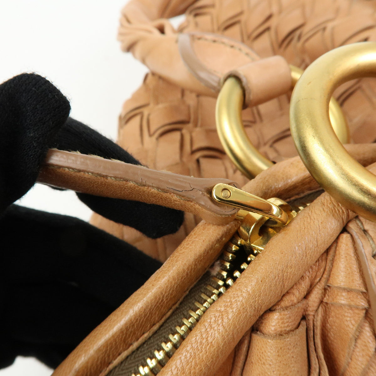 MIU MIU Leather Blaid Shoulder Bag Hand Bag Brown