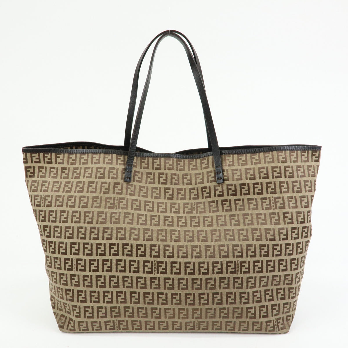 FENDI Zucchino Canvas Leather Tote Bag Hand Bag Brown 8BH005