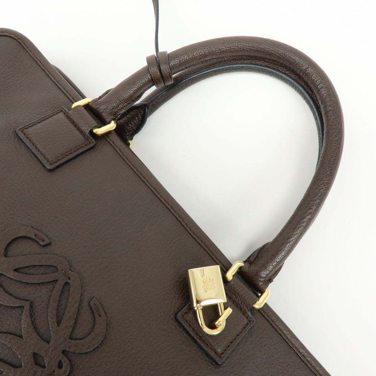 LOEWE Anagram Amazona 35 Leather Boston Bag Hand Bag Dark Brown