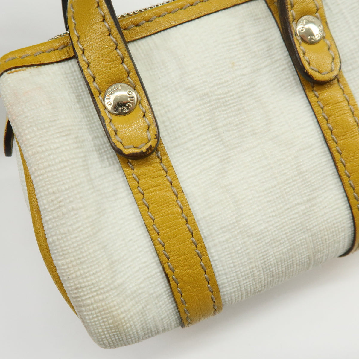 GUCCI GG Supreme Leather Mini Boston Bag Charm White Yellow 198338