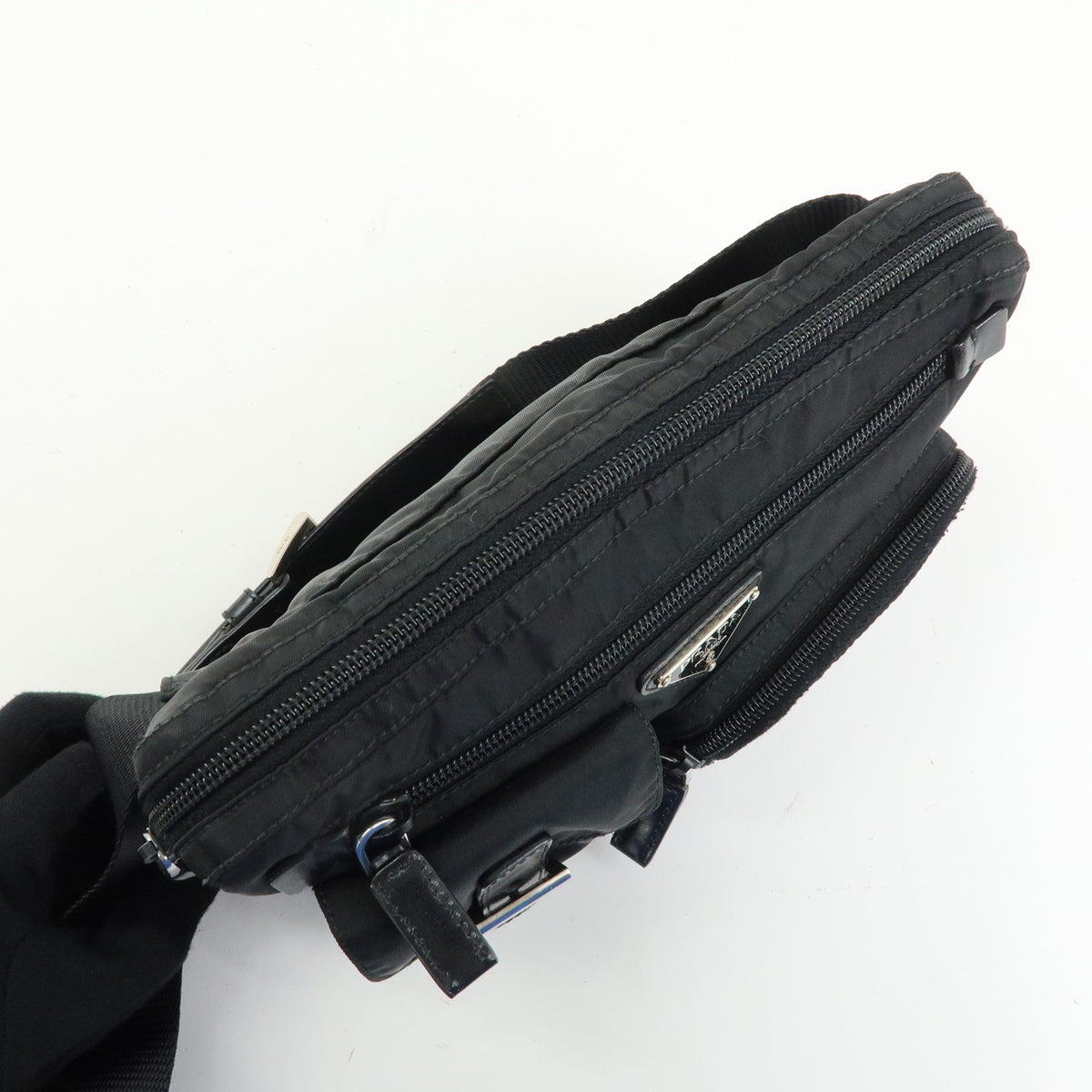 PRADA Triangle Logo Nylon Leather Waist Bag Body Bag Black BM0008