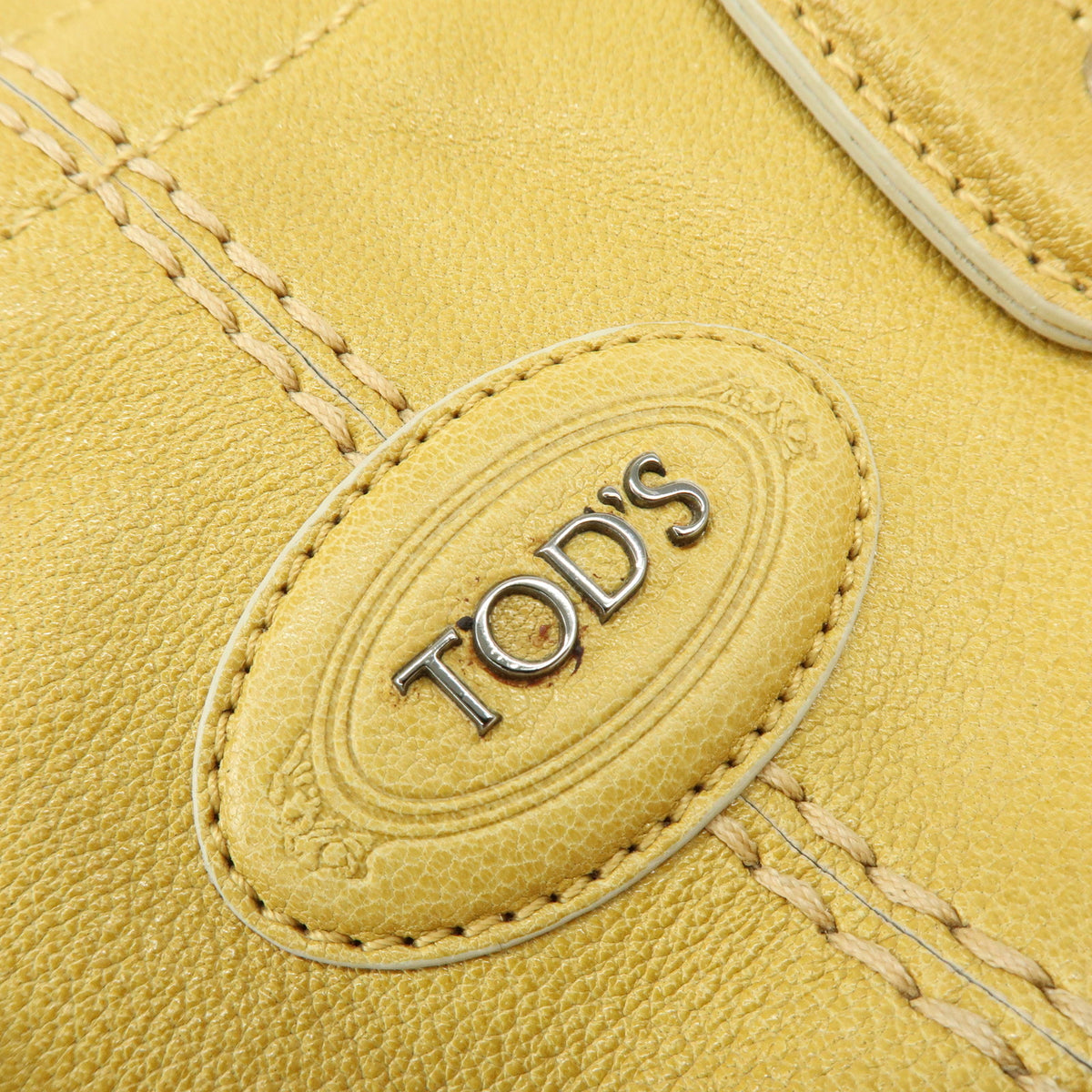 TOD'S  Leather Tote Bag Shoulder Bag Hand Bag Stitches Mustard