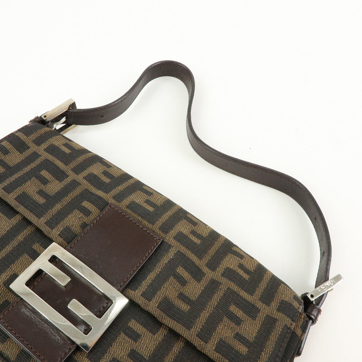 FENDI Zucca Mamma Baguette Jacquard Canvas Leather Shoulder Bag 26424