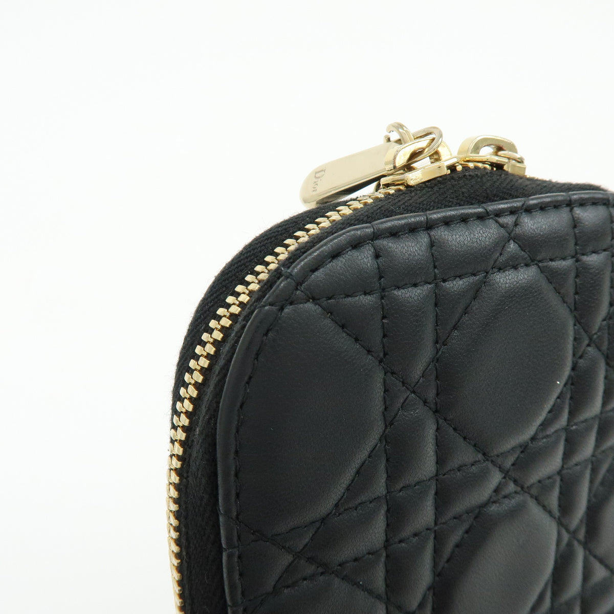 Christian Dior Cannage Lamb Skin Phone Holder Phone Case Black