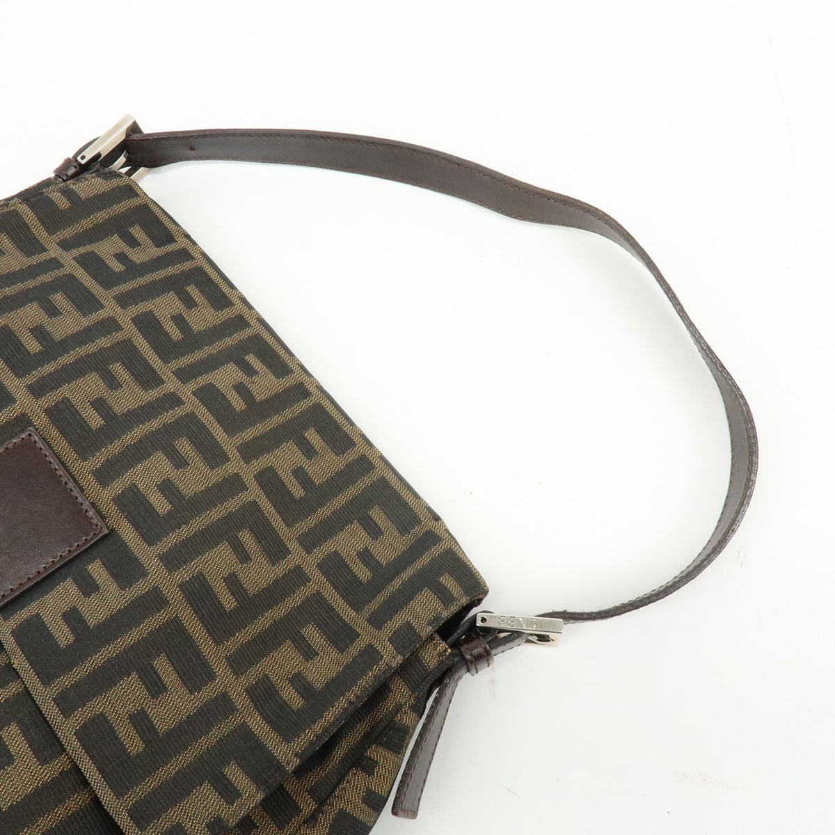 FENDI Mamma Baguette Zucca Canvas Leather Shoulder Bag Brown 26325