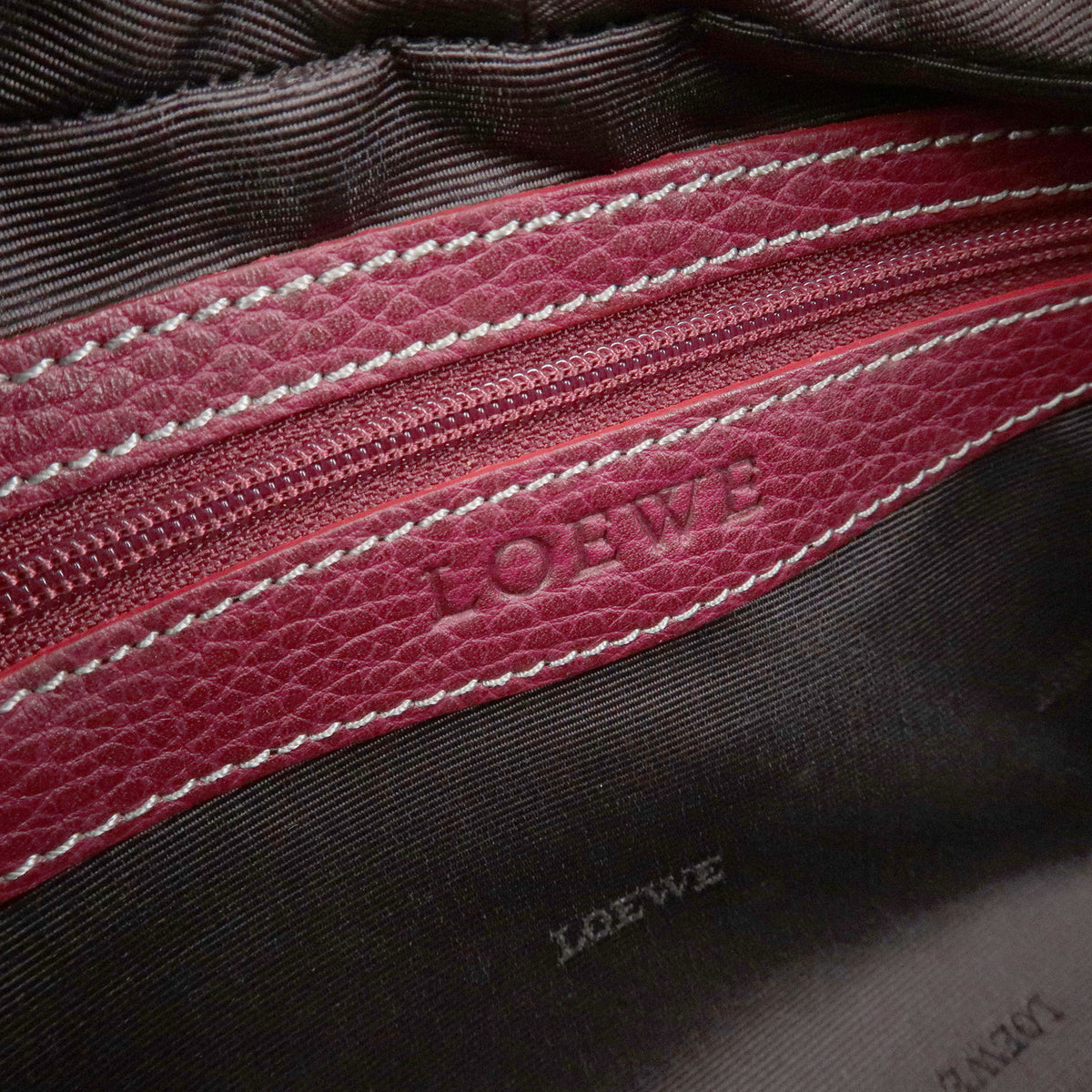 LOEWE Senda Leather Boston Bag Hand Bag Buckle Design Bordeaux