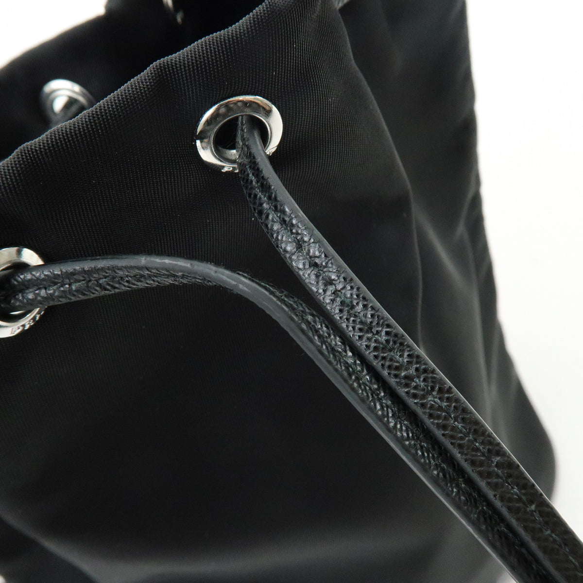 PRADA Triangle Logo Nylon Saffiano Leather Pouch Hand Bag Black 1NS369