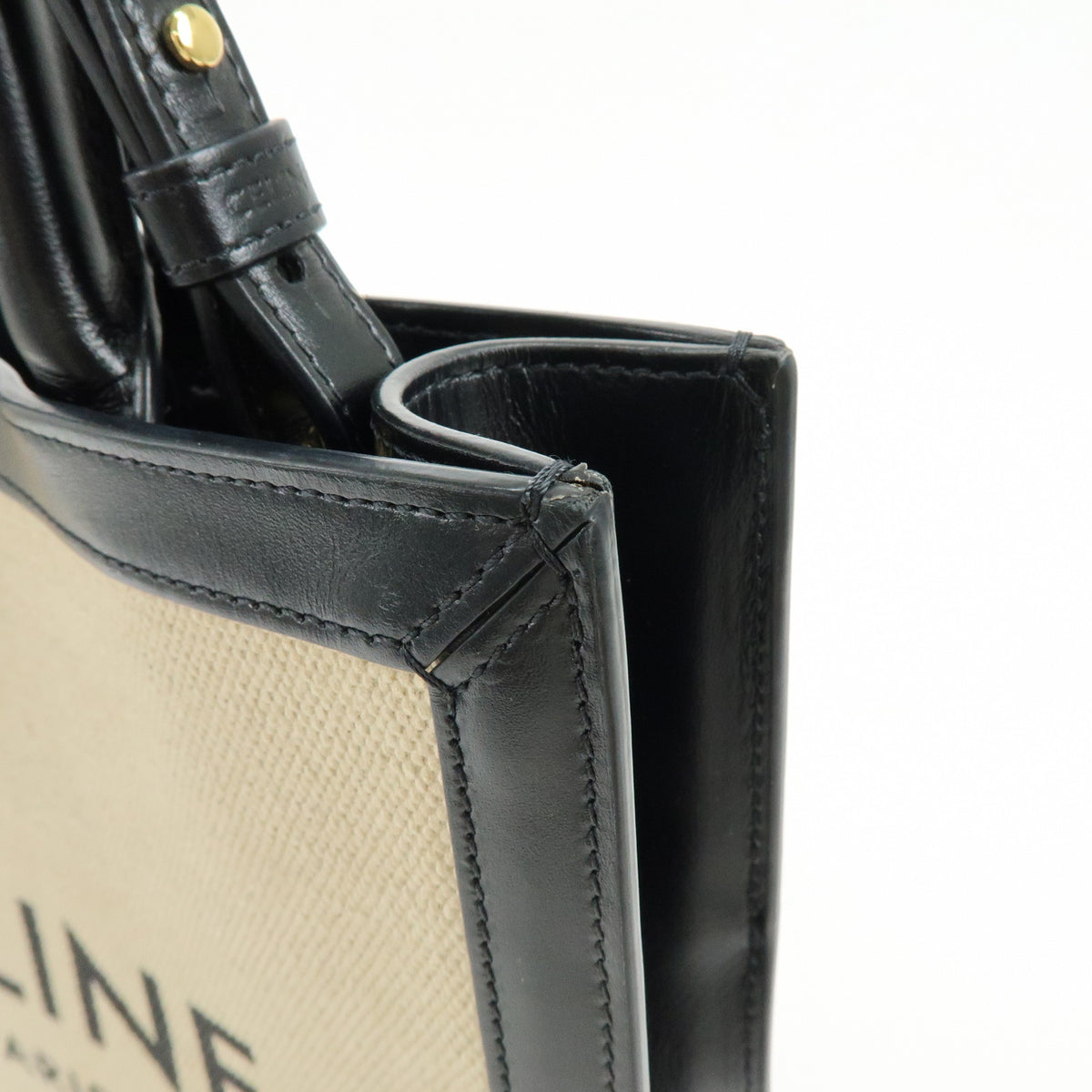 CELINE Small Verical Cabas Canvas Leather 2WAY Bag Tote Bag Beige Black
