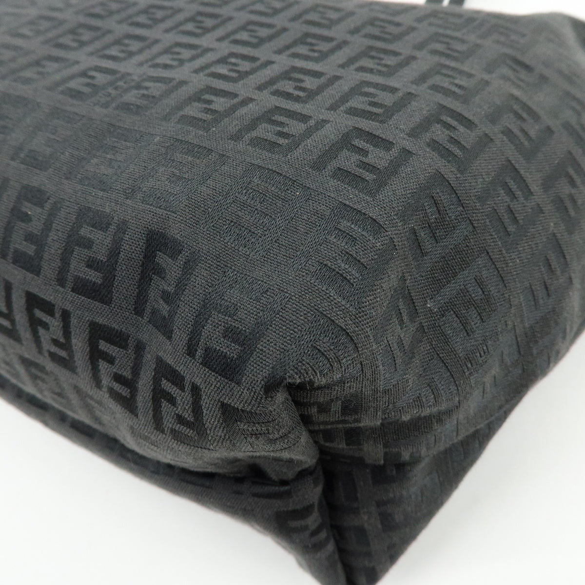 FENDI Zucchino Jacquard Canvas Leather Tote Bag Hand Bag Black 8BH025