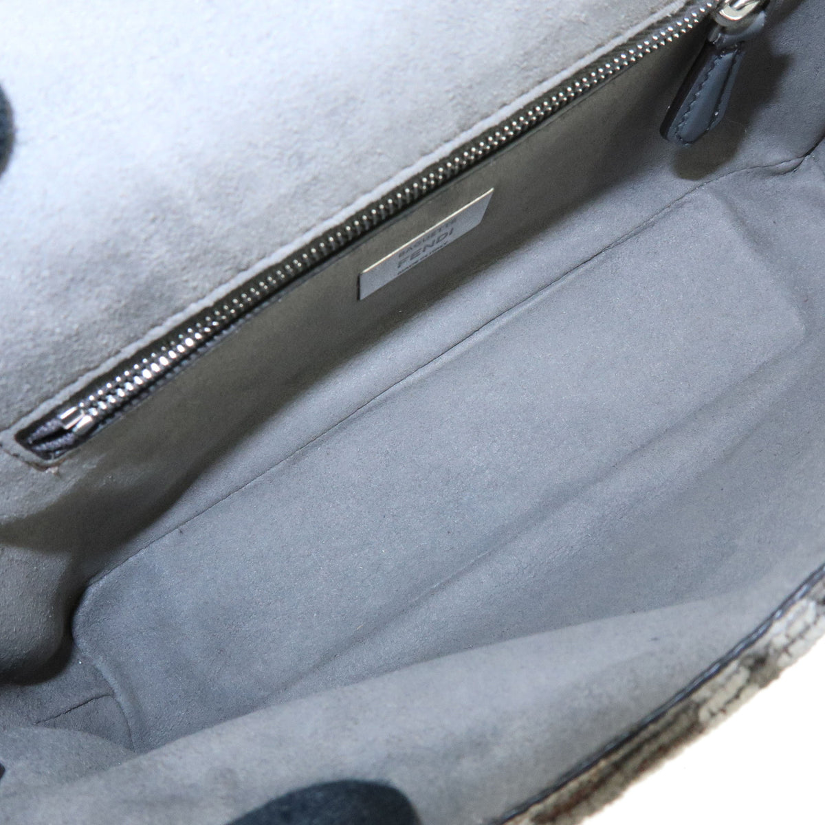 FENDI Zucca Baguette Chain Midi Viscose Shoulder Bag Gray 8BR793