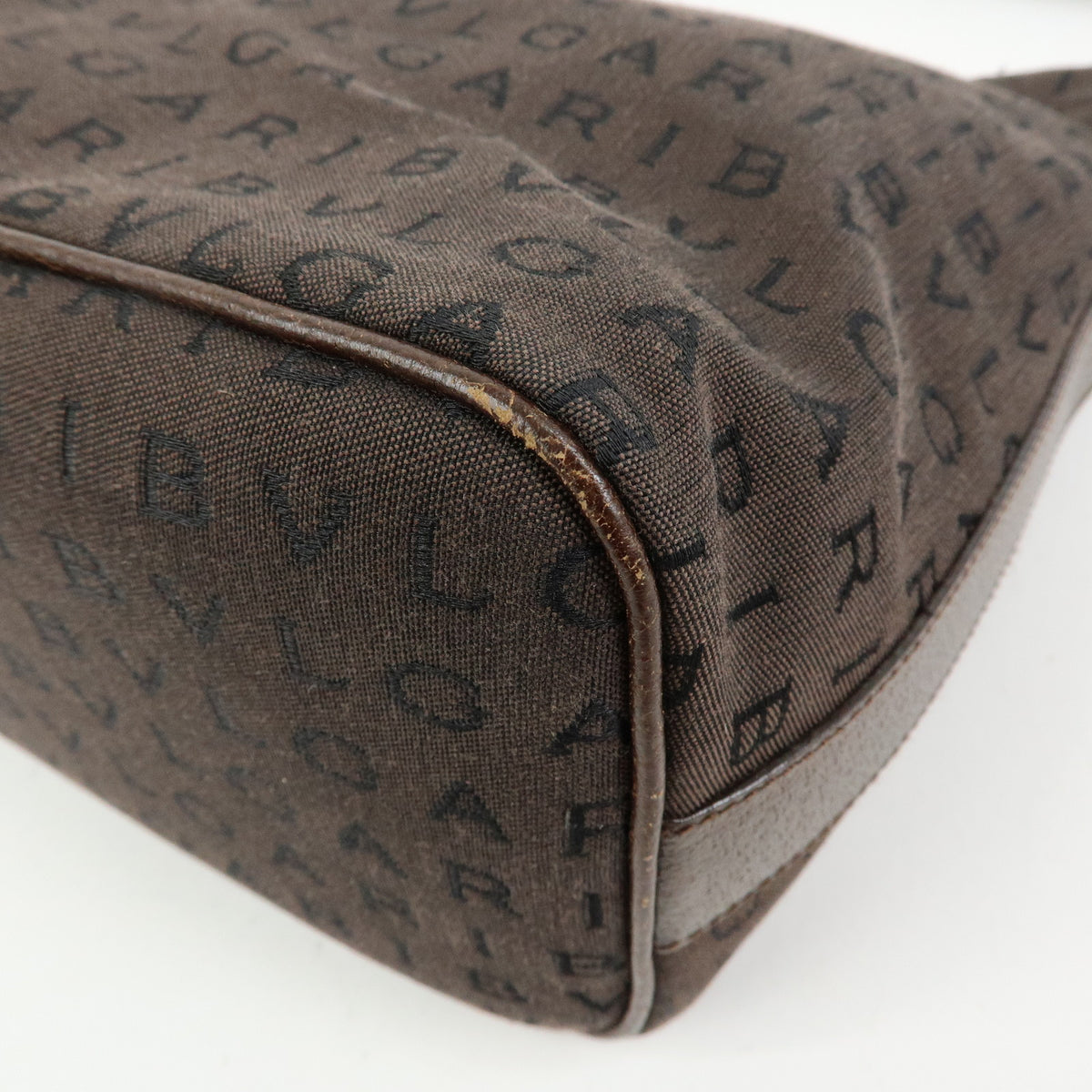 BVLGARI Logomania Canvas Leather Shoulder Bag Hand Bag Brown