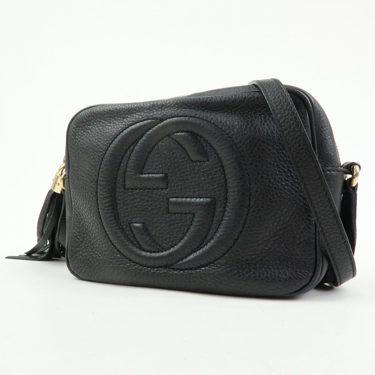 GUCCI Interlocking G SOHO Leather Shoulder Bag Fringe Black 308364