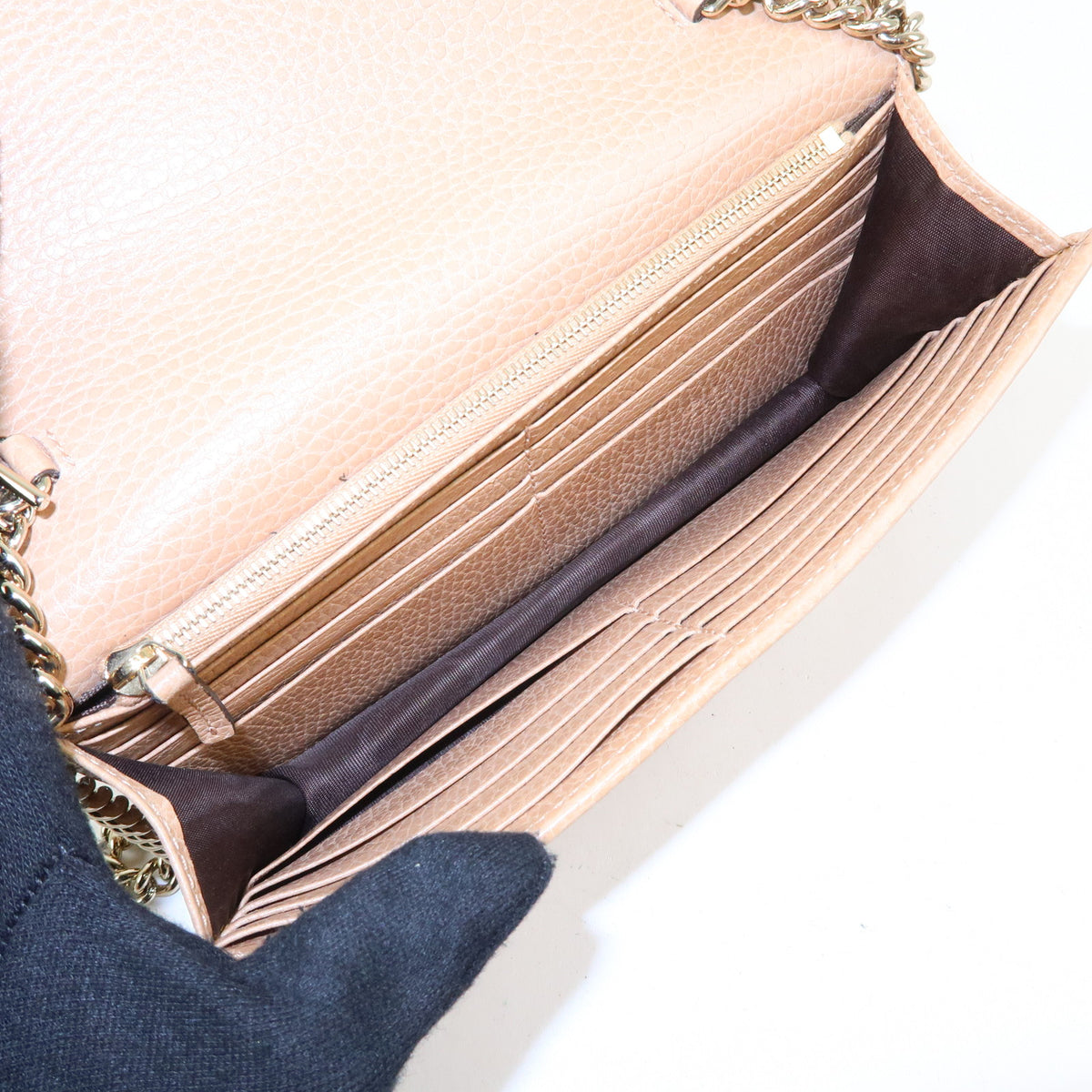 GUCCI Interlocking G Leather Chain Wallet Shoulder Bag Beige 510314