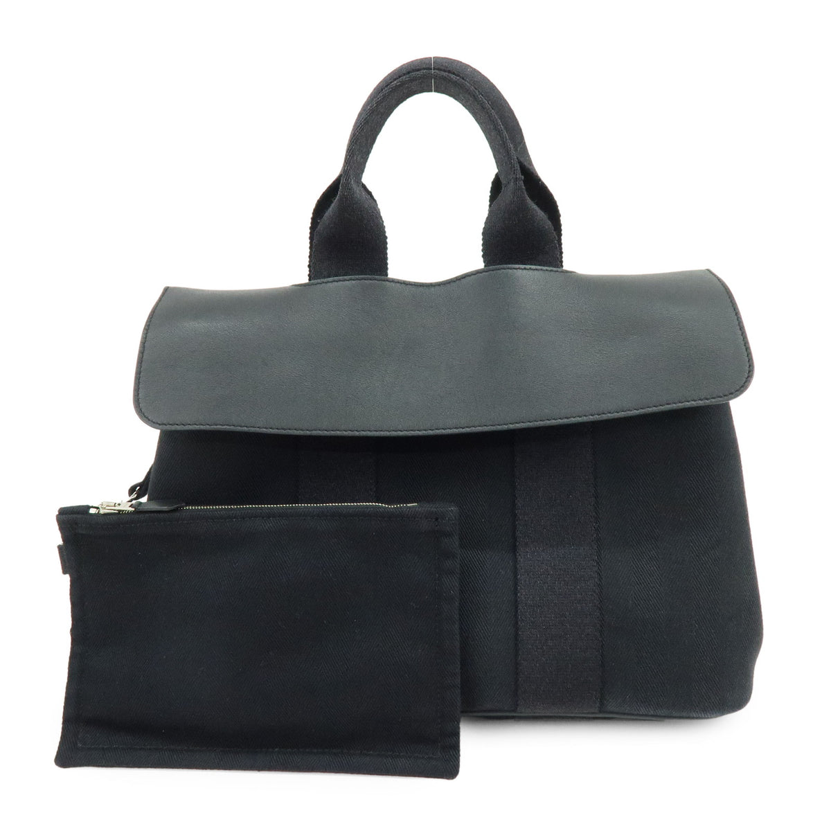 HERMES Toile Chevron Valparaiso PM Tote Bag Hand Bag Black