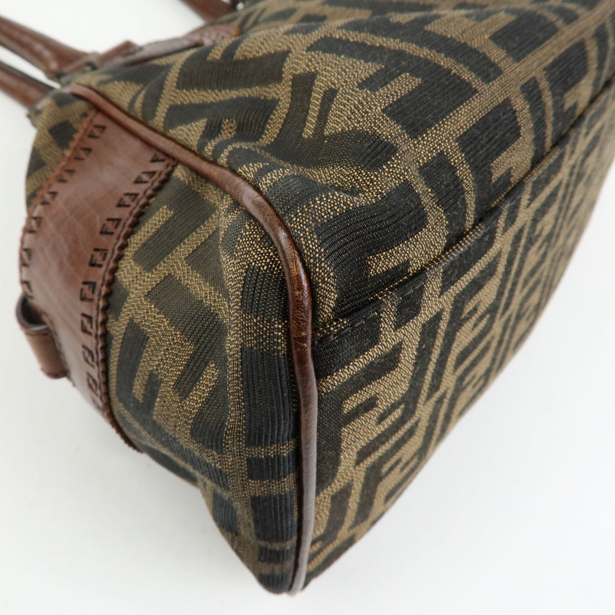 FENDI Etnico Zucca Canvas Leather Tote Bag Shoulder Bag Brown 8BN157