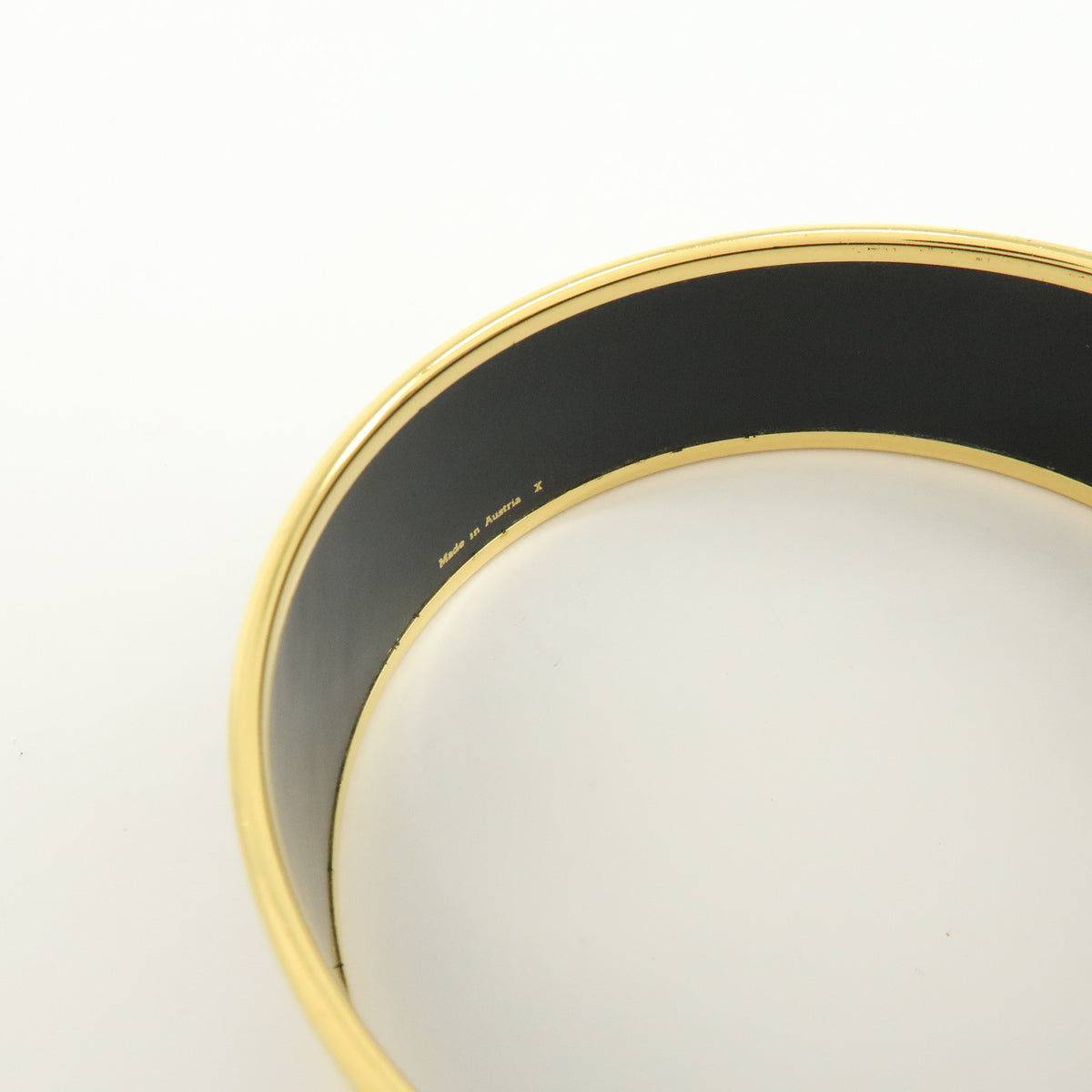 HERMES Email GM Gold Plated Bangle Bracelet Carriage Light Blue White