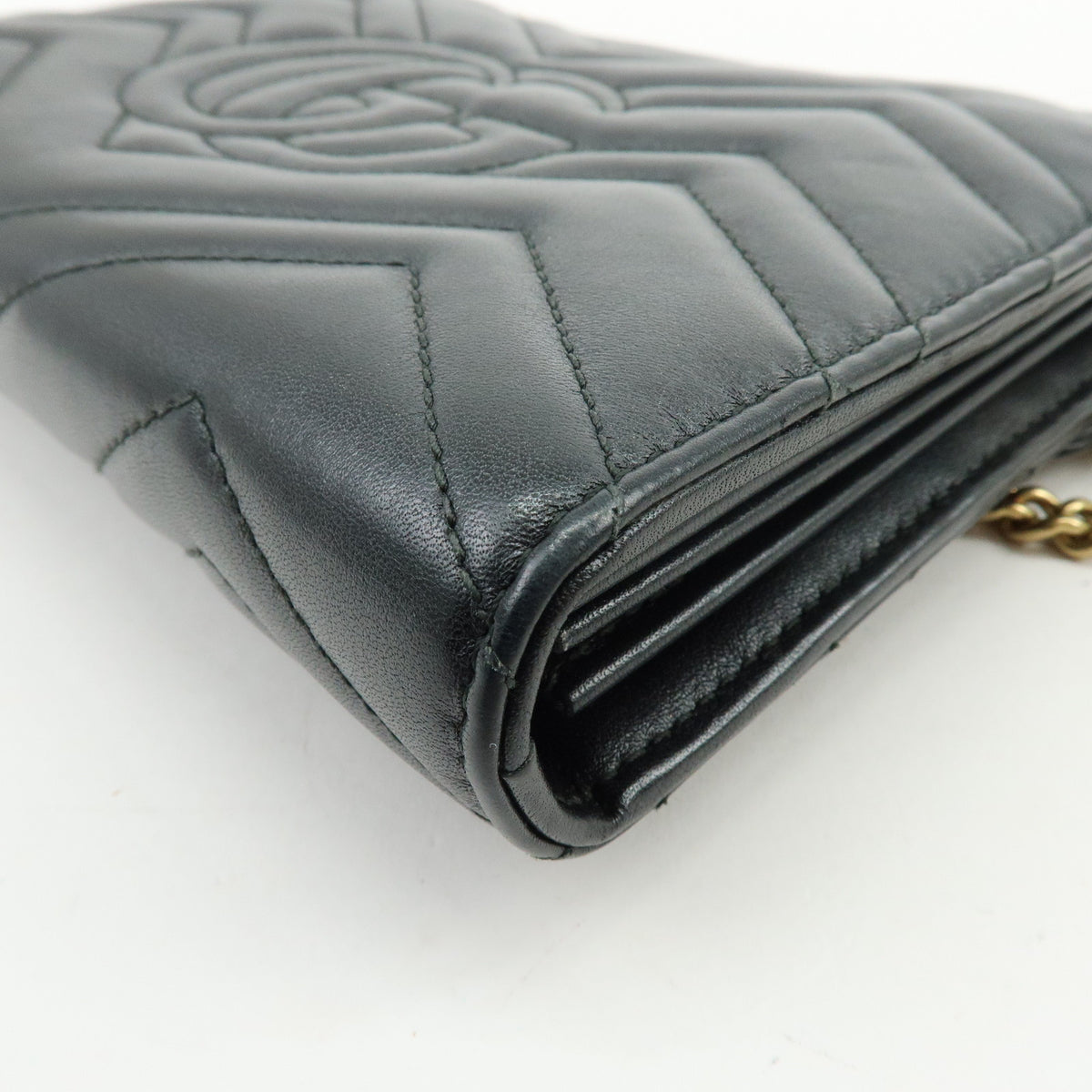 GUCCI GG Marmont Double G Leather Chain Shoulder Bag Black 474575