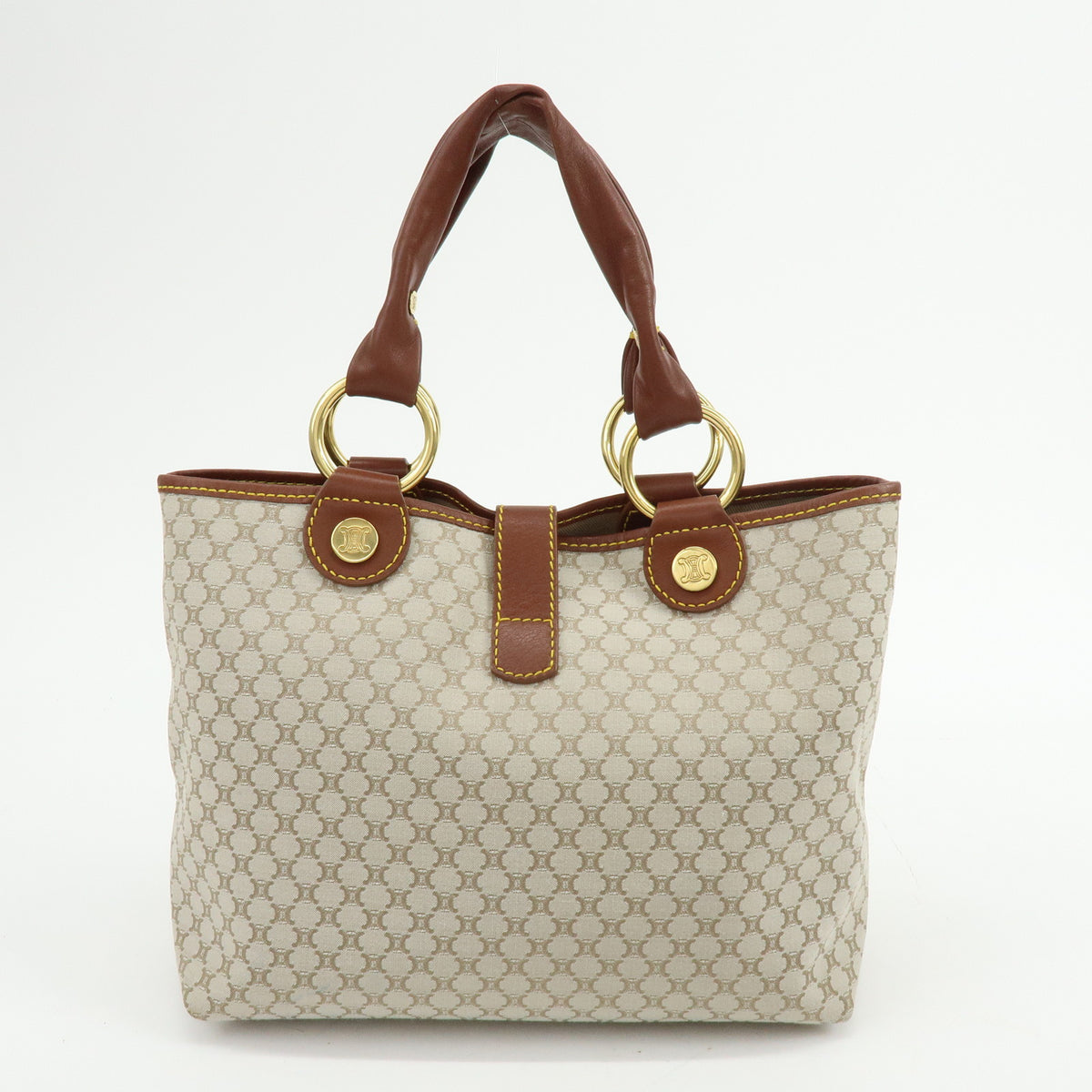 CELINE Macadam Canvas Leather Tote Bag Hand Bag Beige Brown